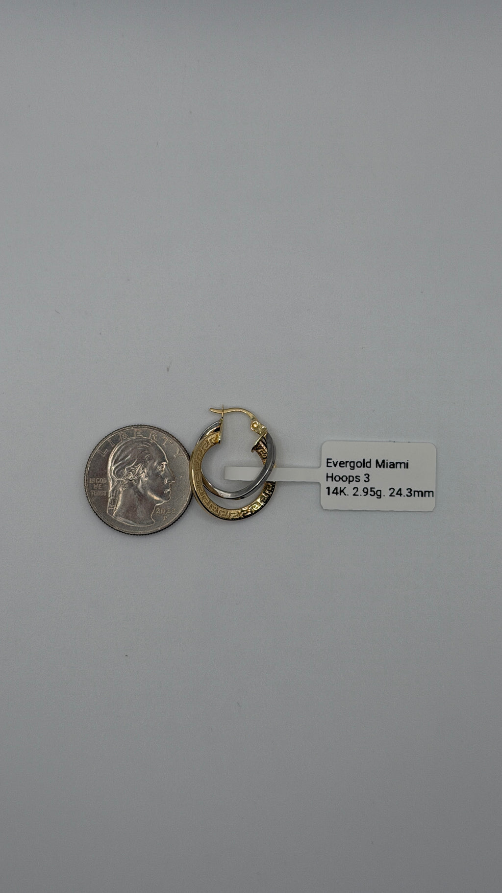 14K Two-Tone Gold Greek Key Hoop Earrings | 24.3mm