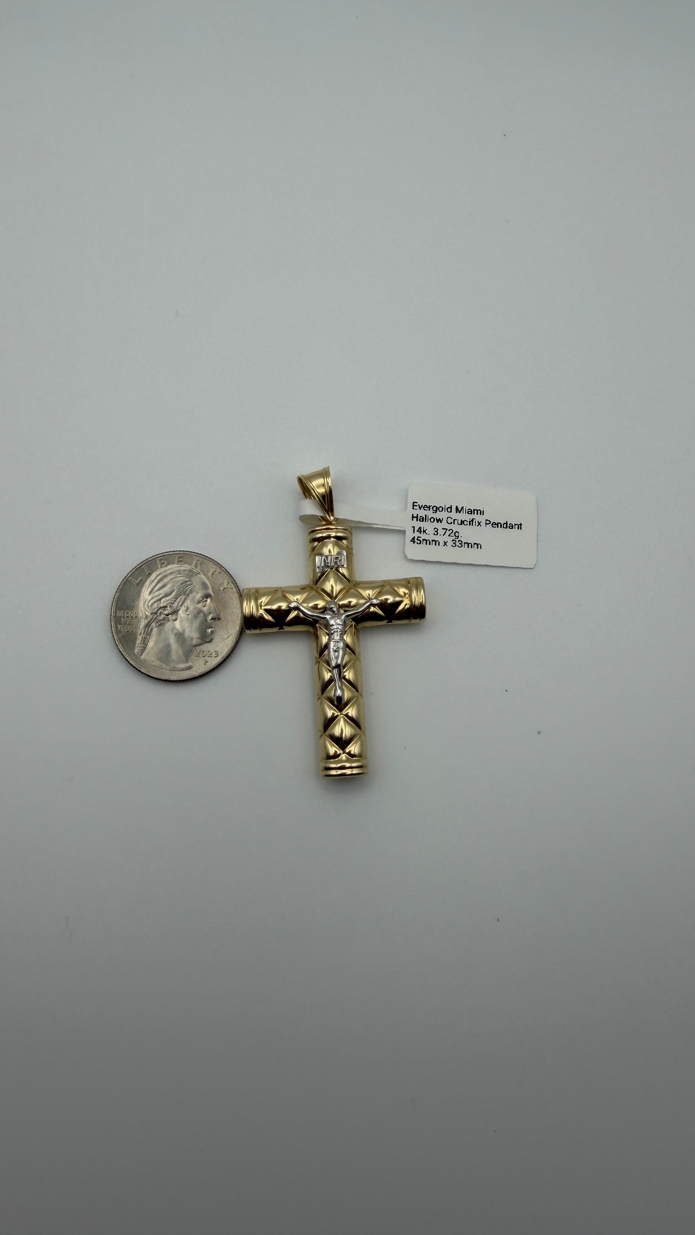 14K Gold Crucifix Pendant | Diamond Cut | White Gold Christ | 3.70g | Evergold Miami