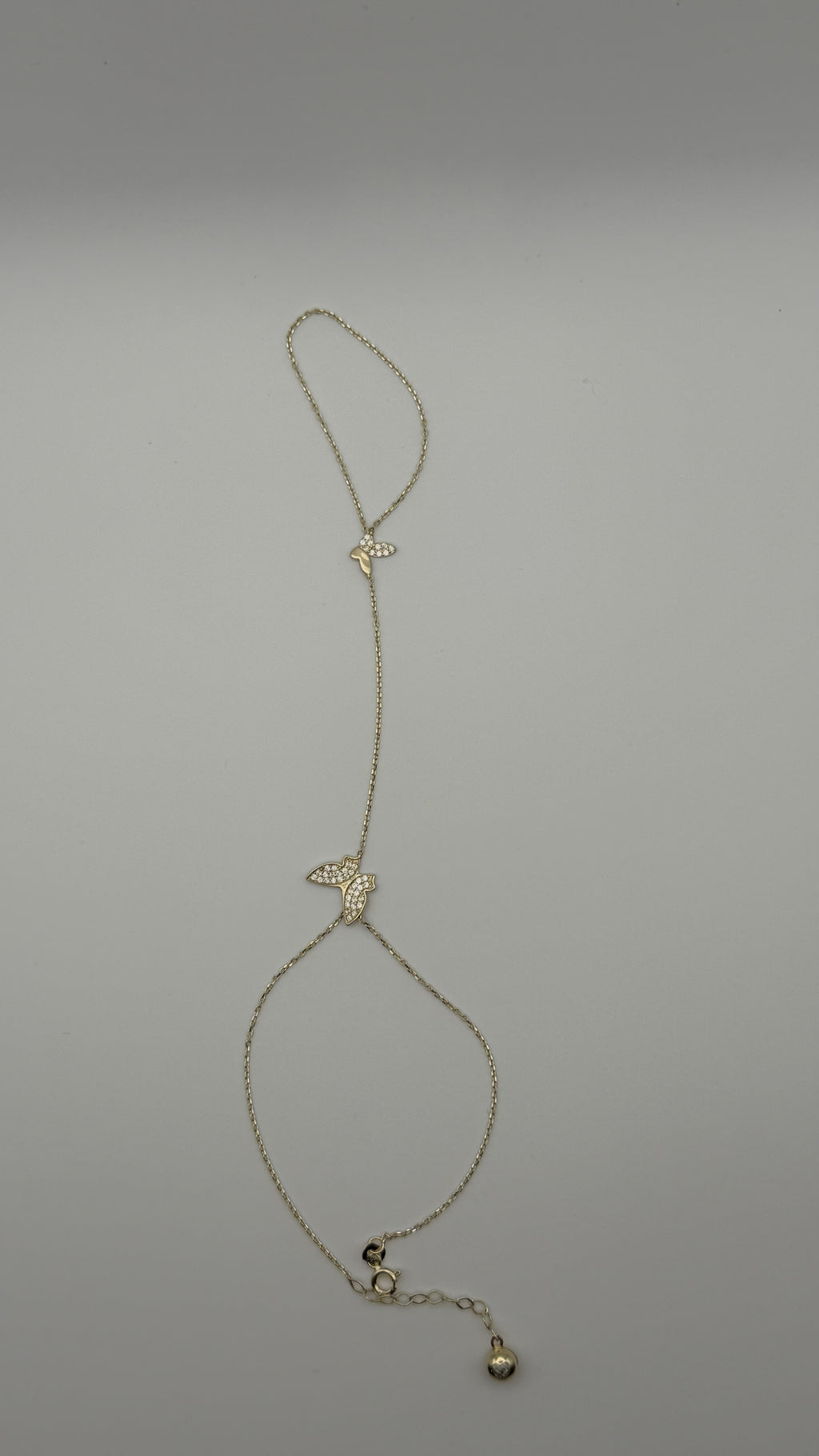 14K Solid Gold Butterfly Hand Chain Bracelet