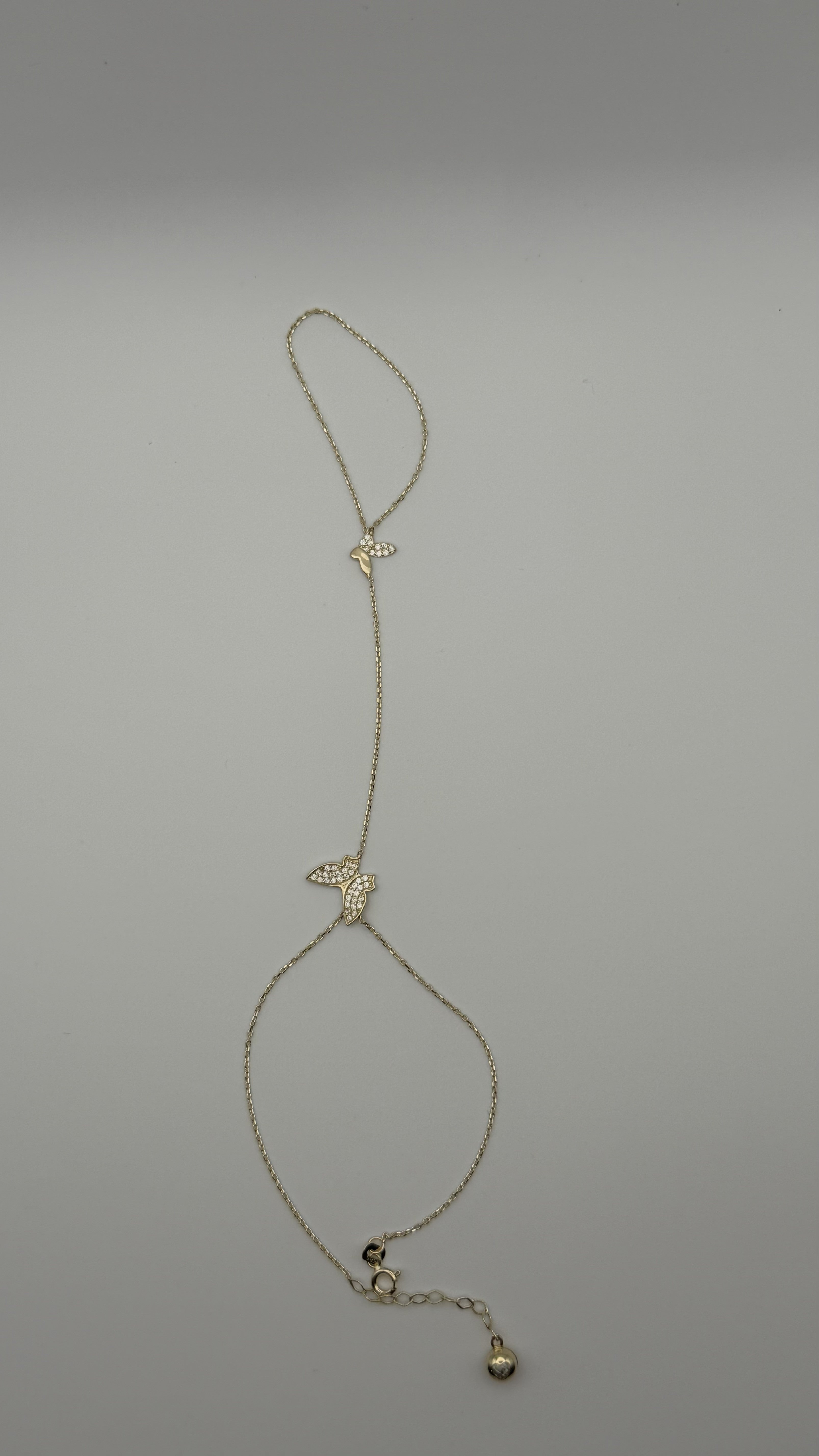 14K Solid Gold Butterfly Hand Chain Bracelet