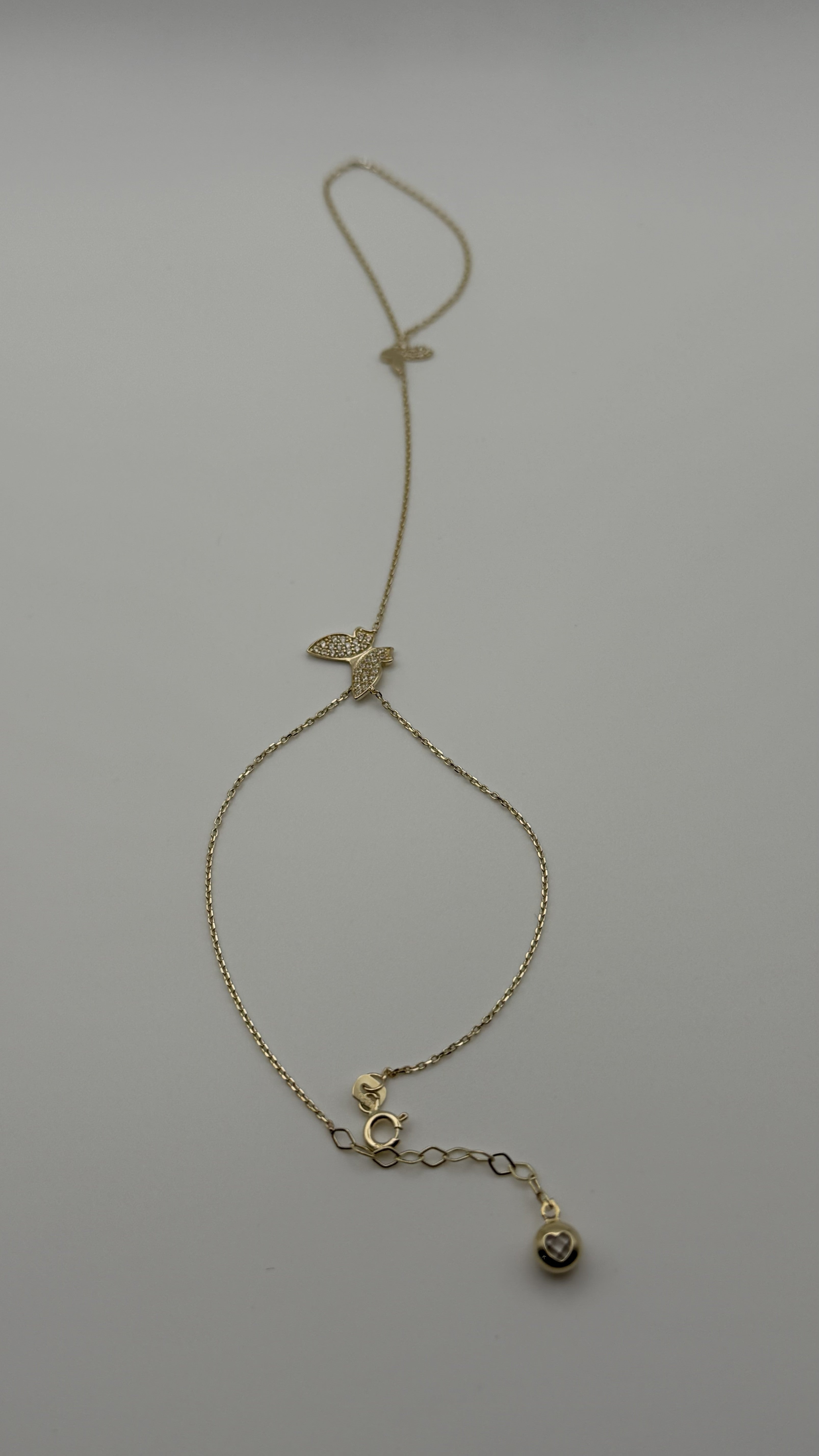 14K Solid Gold Butterfly Hand Chain Bracelet