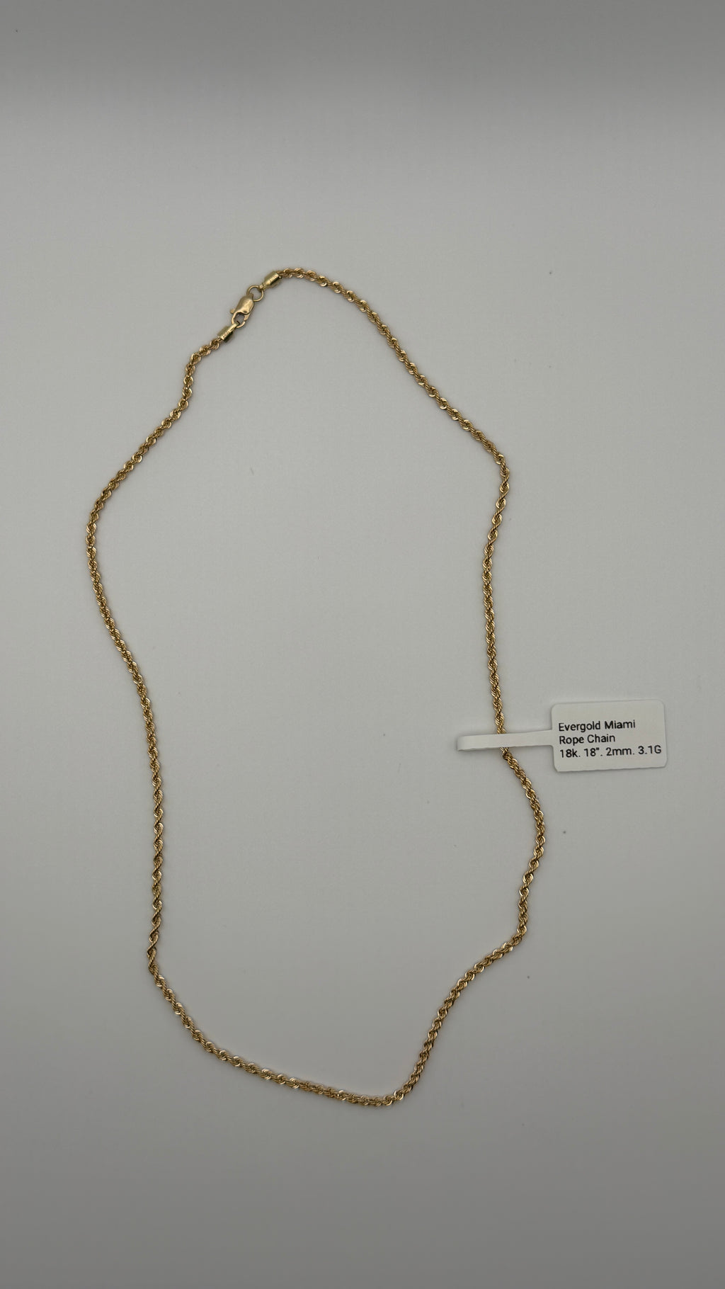 18K Gold Rope Chain Necklace | 18” | 2mm