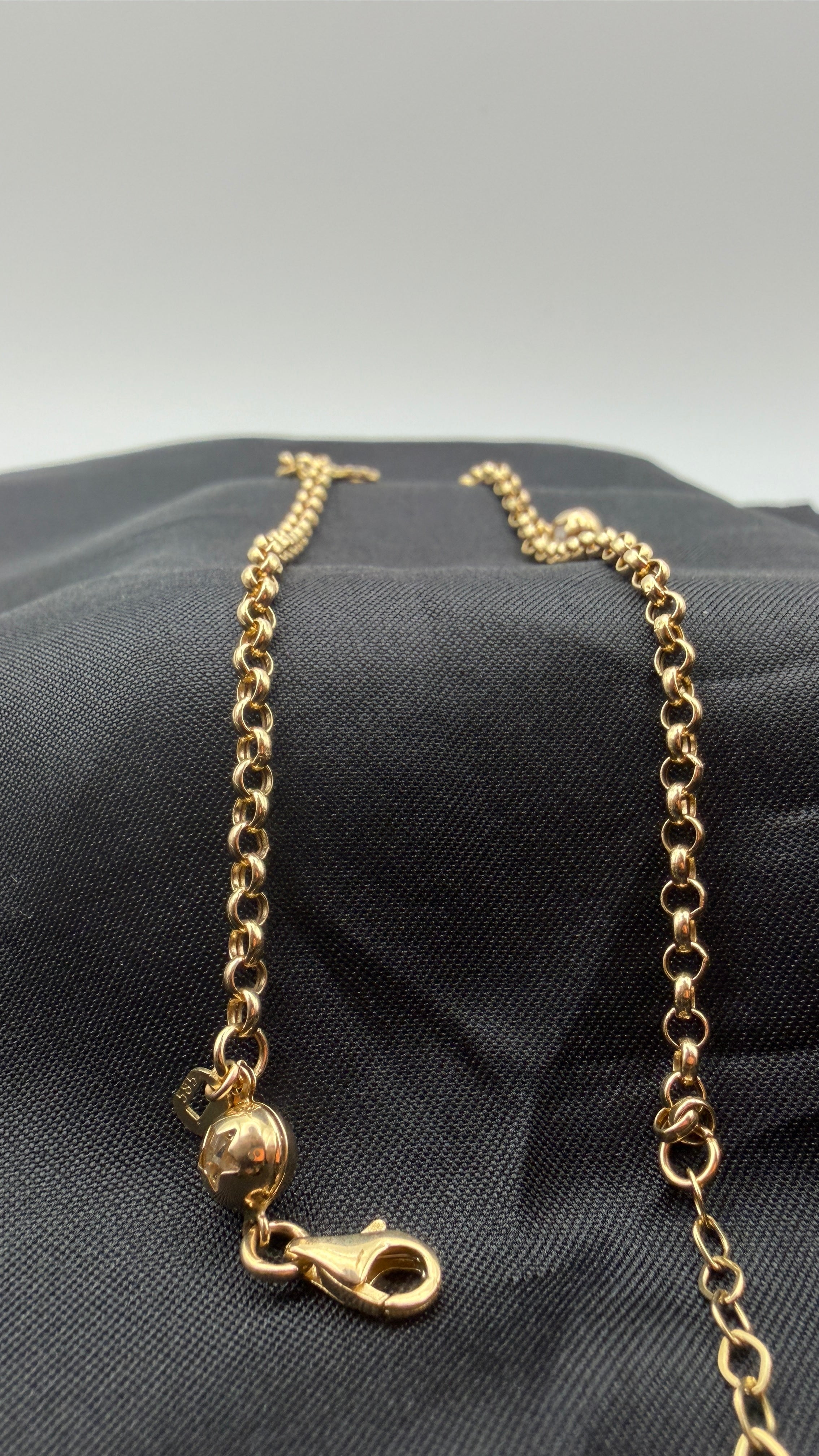 14K Solid Gold Charm Anklet — Heart & Ball Stations, 10”