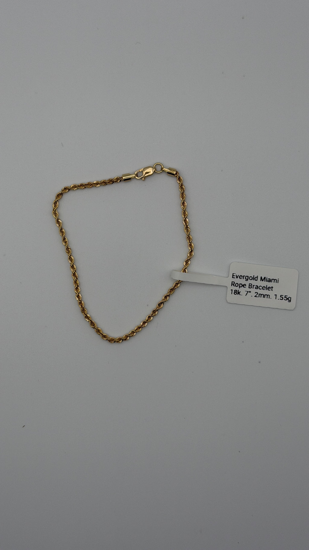 18K Gold Rope Bracelet | 7” | 2mm