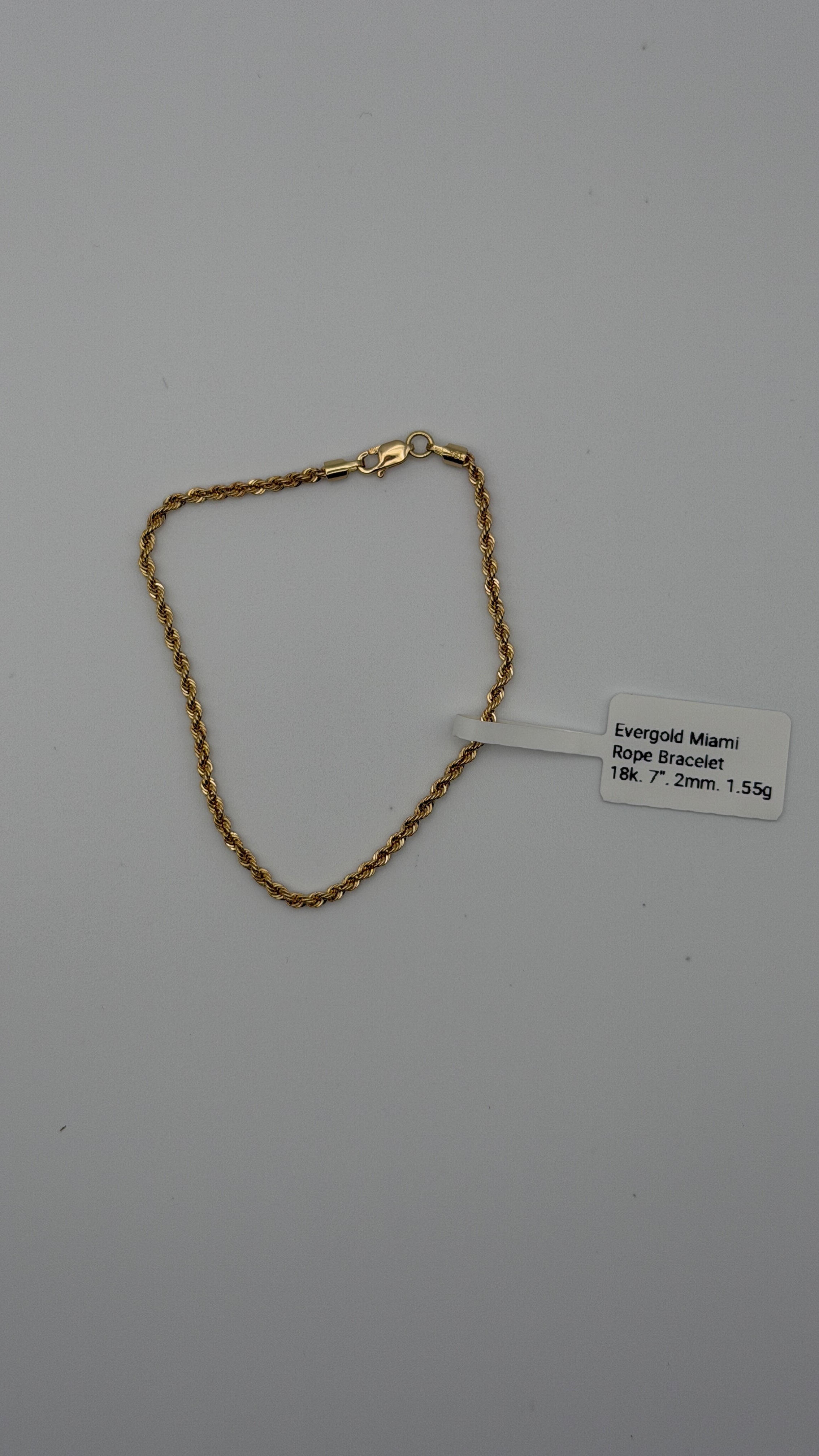 18K Gold Rope Bracelet | 7” | 2mm