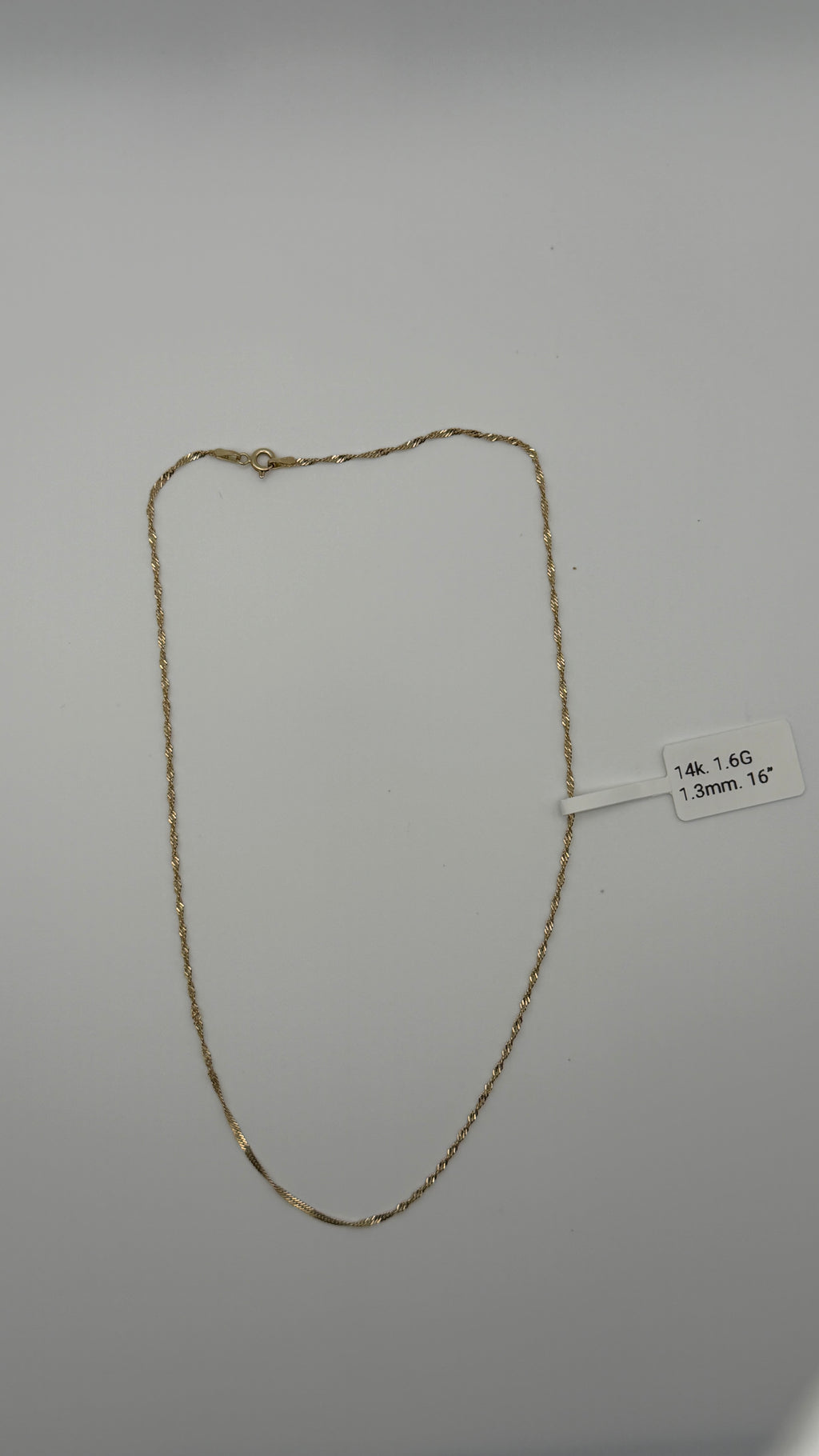 14K Solid Gold Singapore Chain | 16” | 1.3mm