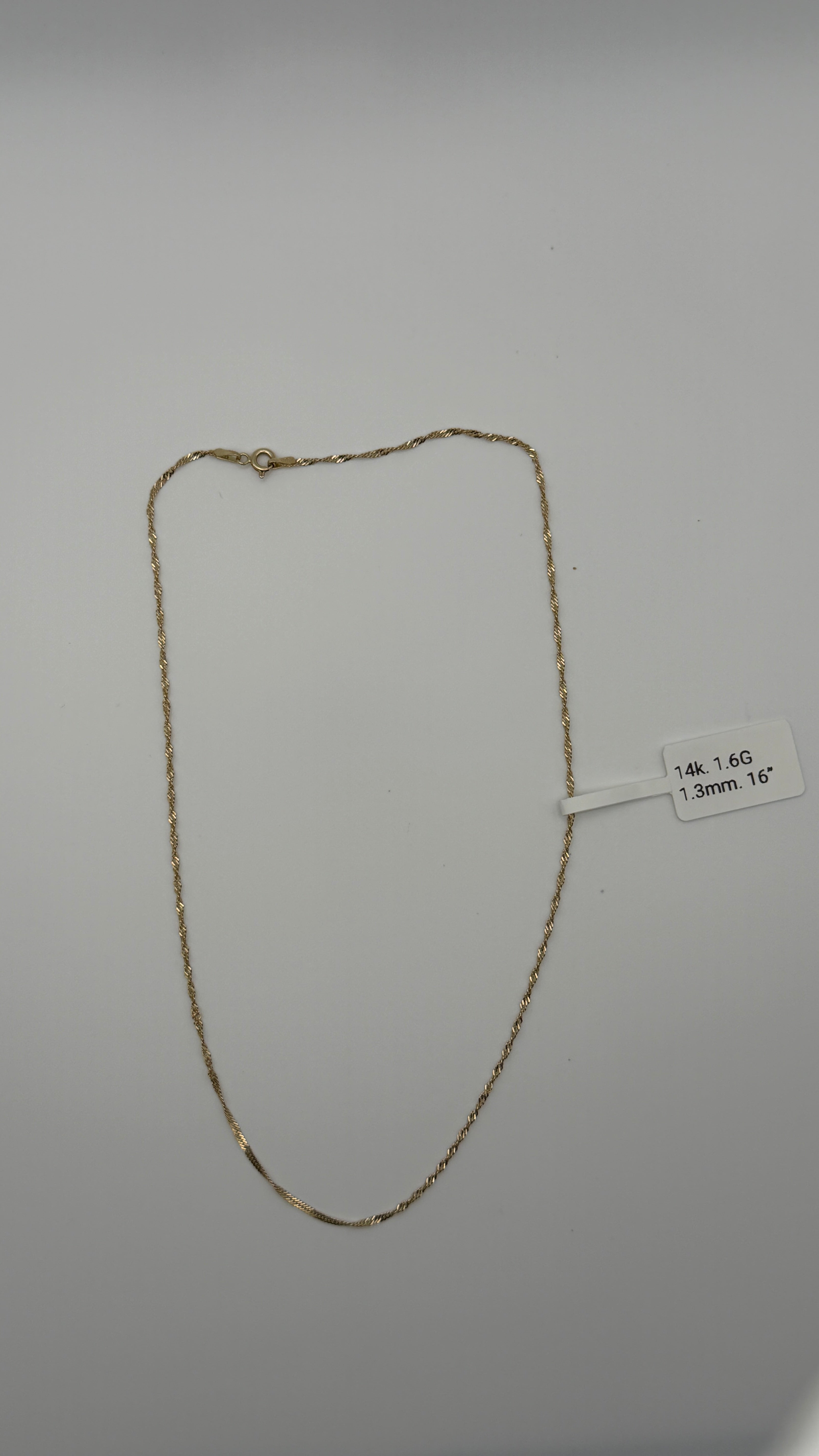 14K Solid Gold Singapore Chain | 16” | 1.3mm
