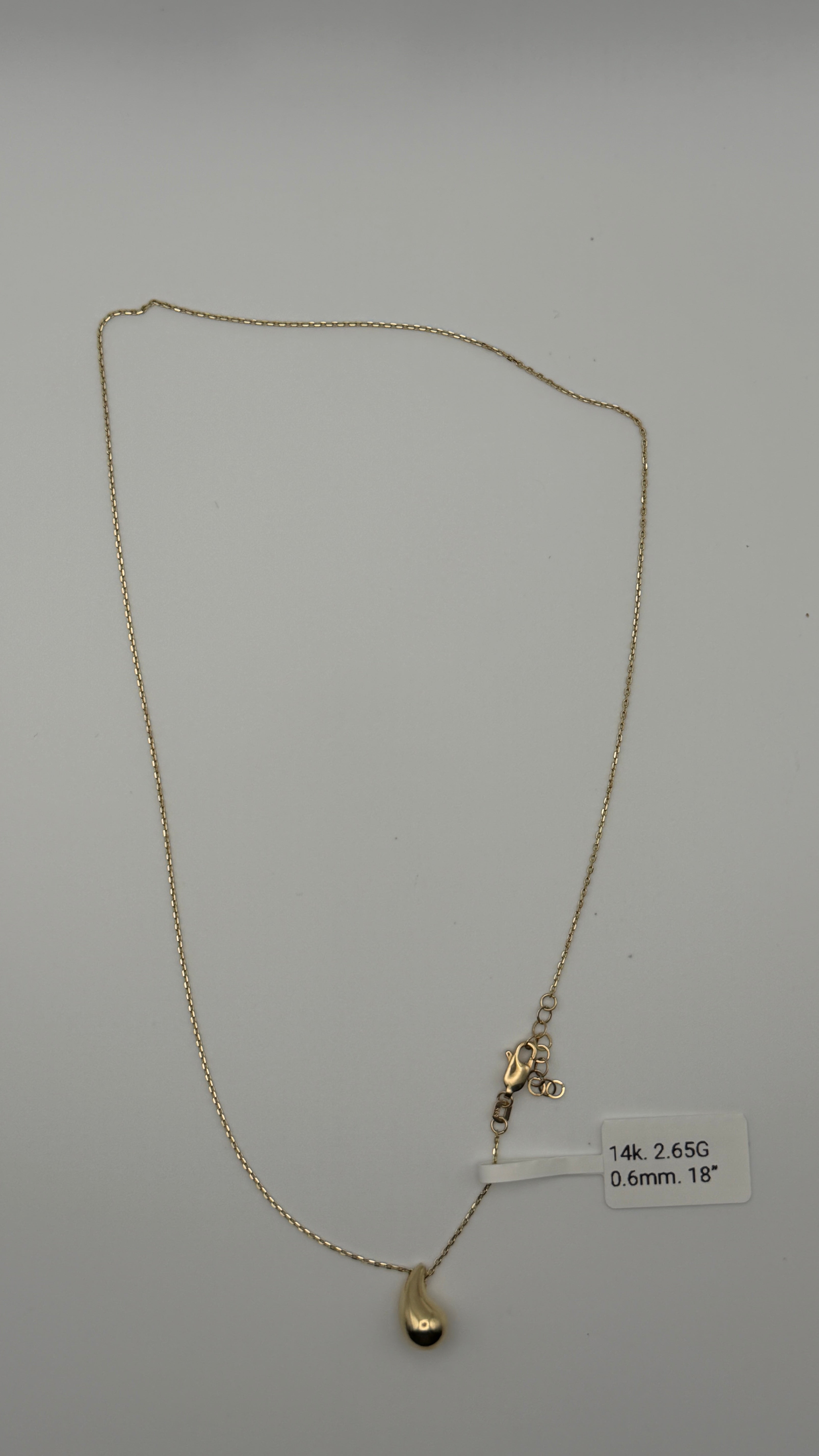 14K Solid Gold Teardrop Pendant Necklace – 18"