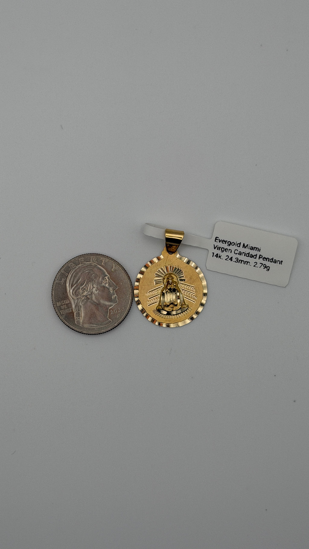 14K Solid Gold Virgen de la Caridad Medal Pendant