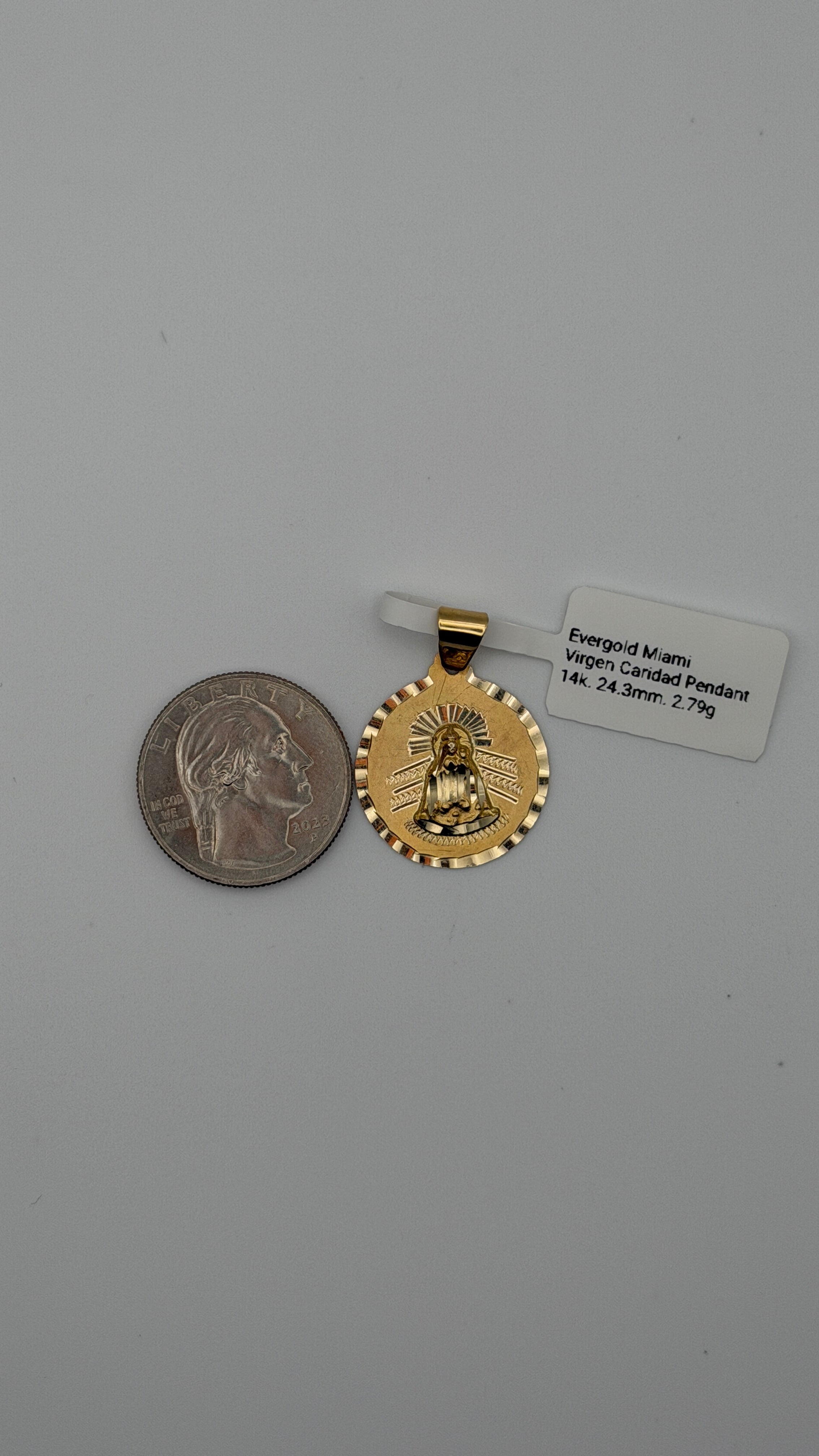 14K Solid Gold Virgen de la Caridad Medal Pendant