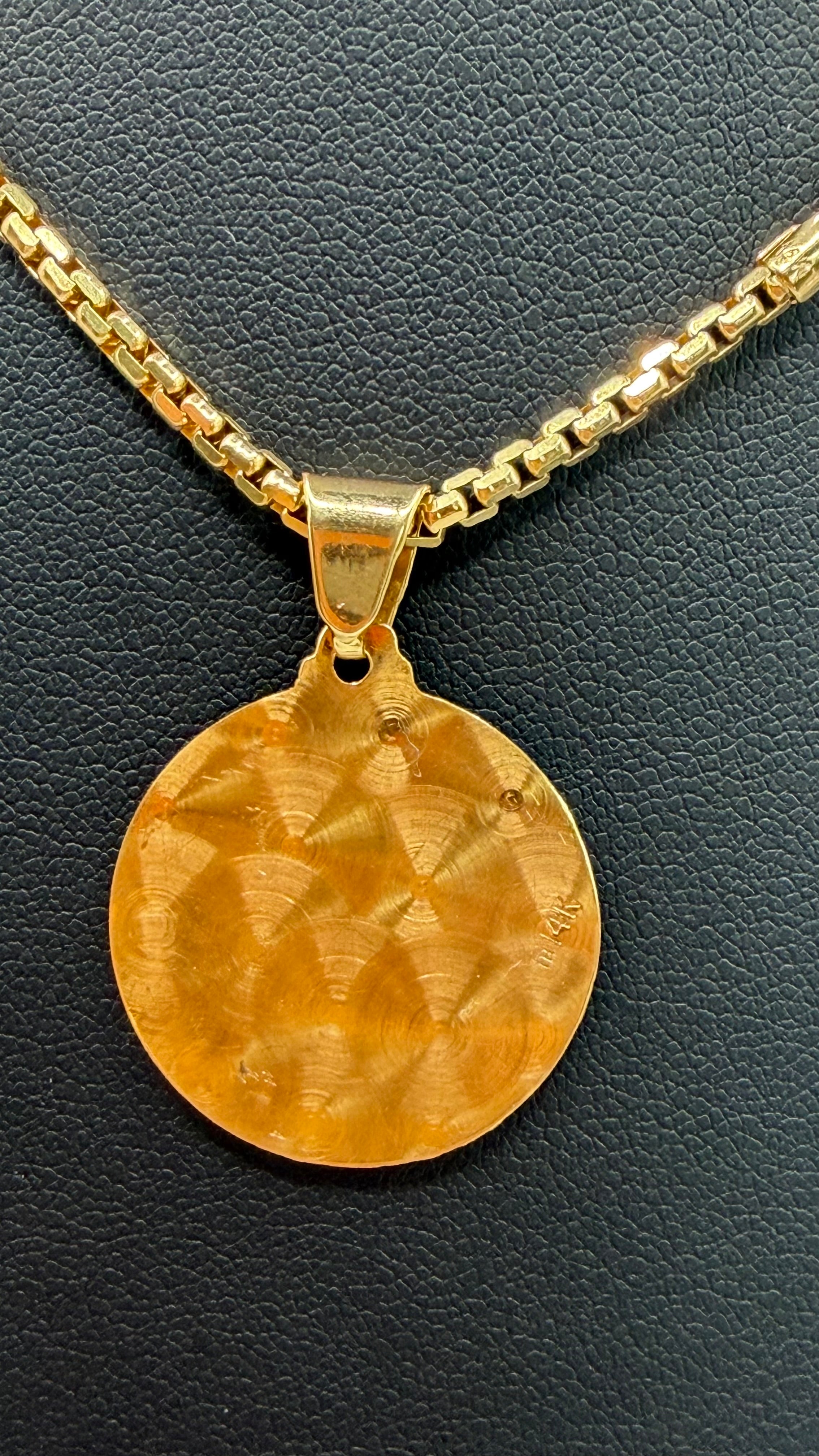 14K Box Chain + Virgin Mary Pendant Set