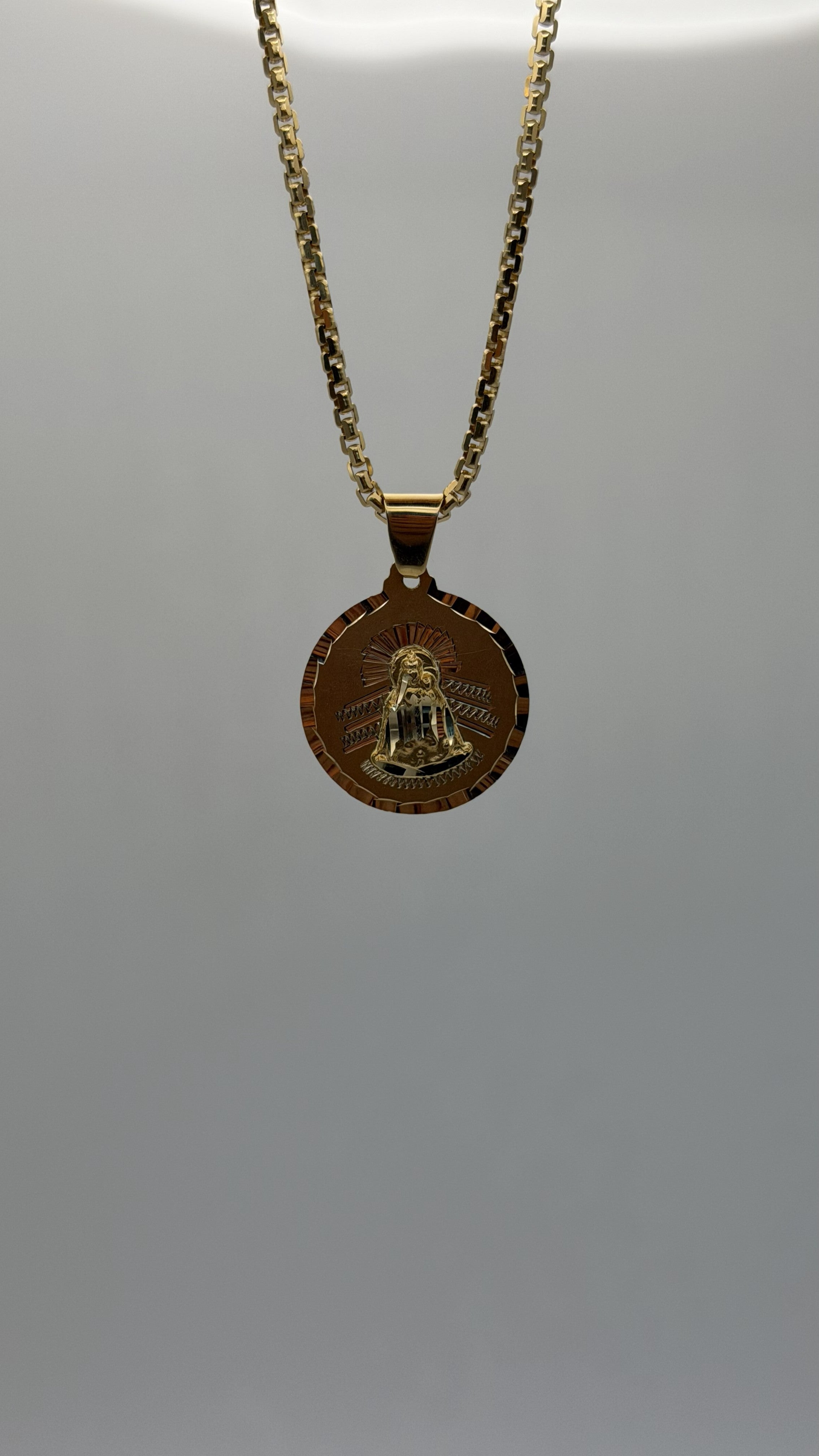 14K Solid Gold Virgen de la Caridad Medal Pendant