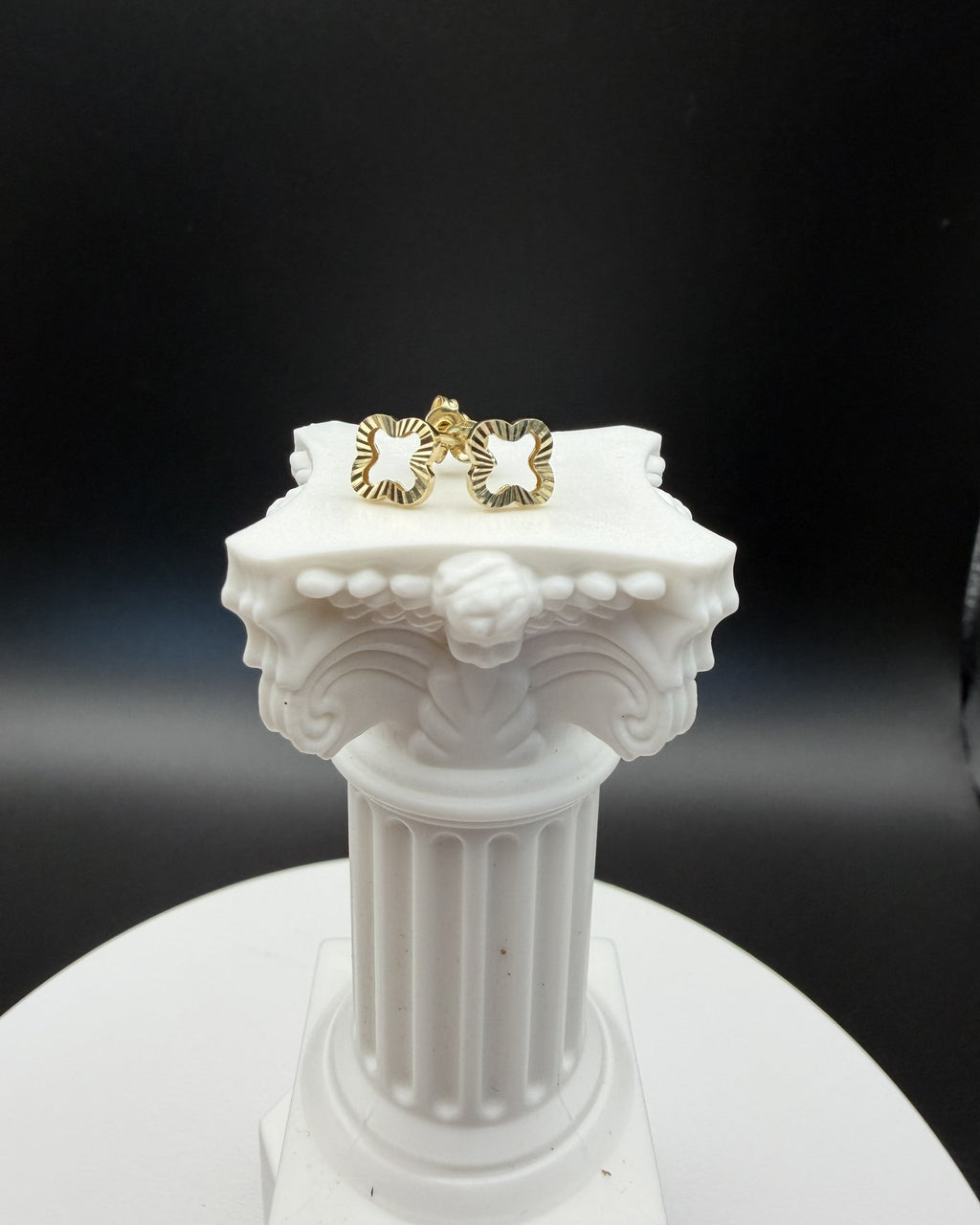 14K Solid Gold Clover Stud Earrings