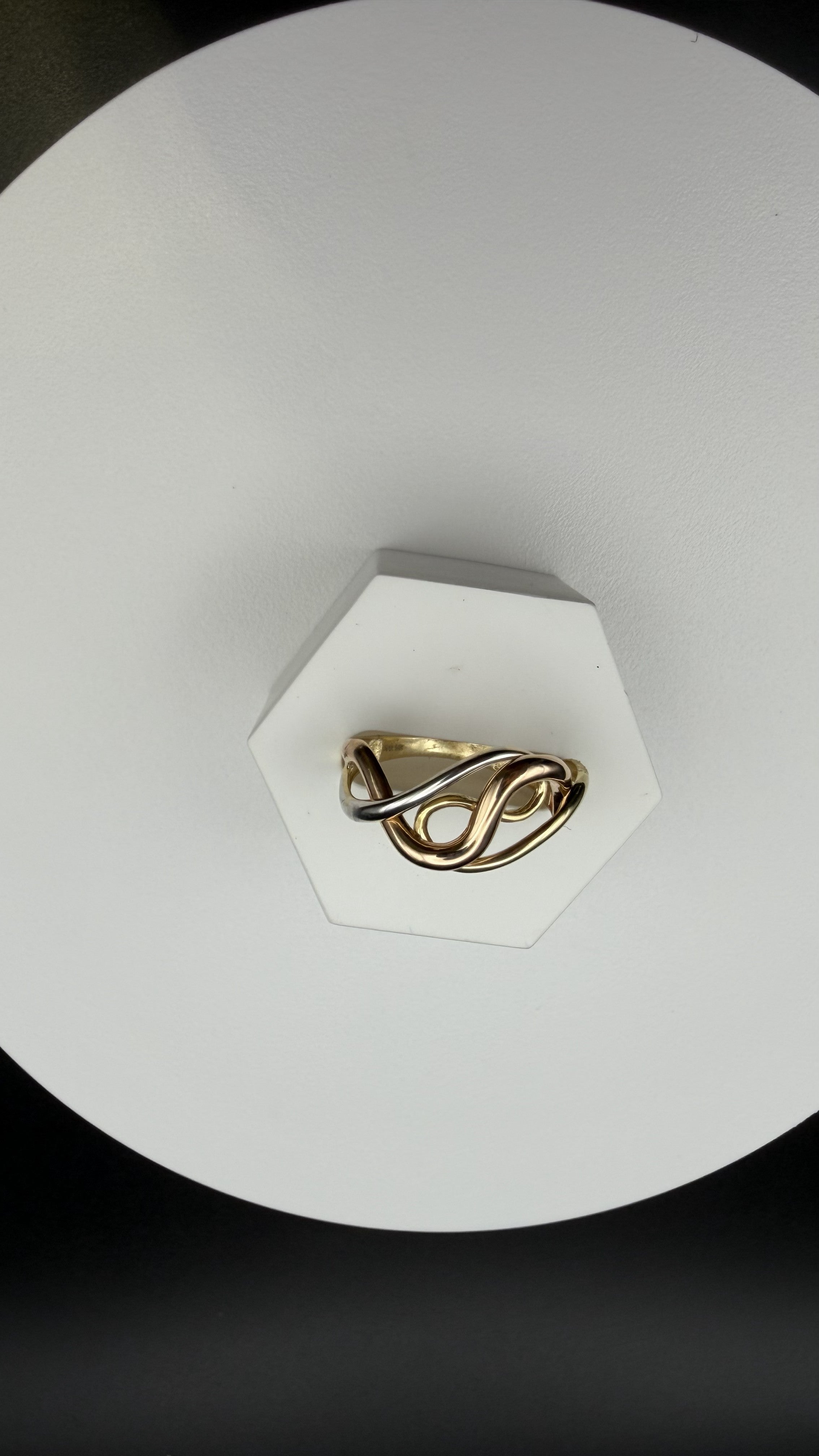 14K Solid Gold Three-Color Twisted Ring – Size 7
