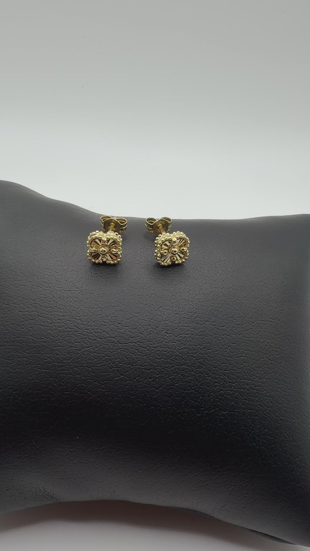14K Solid Gold Clover Style Stud Earrings